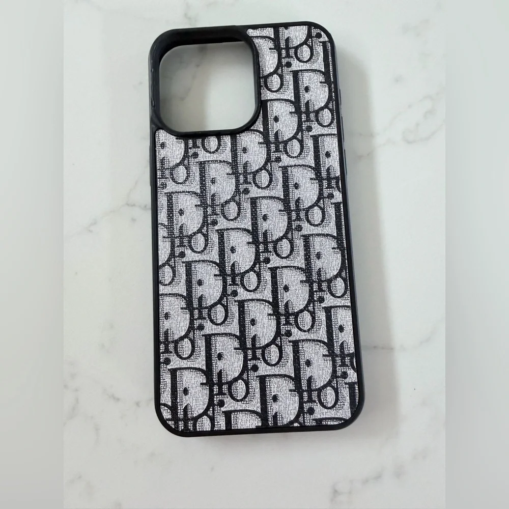 iPhone 13 Pro Max with Matching AirPods case Designer Black and White Phone Case